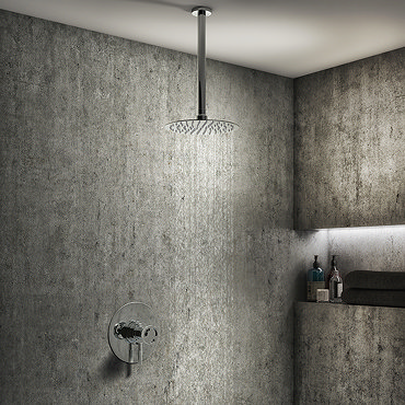 Arezzo Chrome Industrial Style Shower System with Dual Concealed Valve + Ceiling Mounted Head  Profi