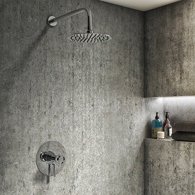Arezzo Chrome Industrial Style Shower System with Dual Concealed Valve + Fixed Head Large Image