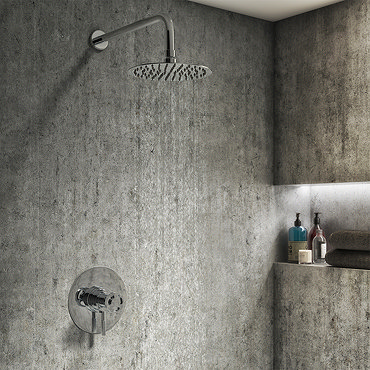 Arezzo Chrome Industrial Style Shower System with Dual Concealed Valve + Fixed Head  Profile Large Image