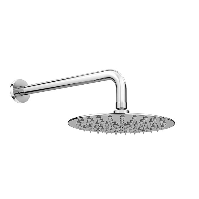 Arezzo Chrome Push-Button Shower with Handset + Rainfall Shower Head In Bathroom Large Image