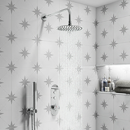 Arezzo Chrome Push-Button Shower with Handset + Rainfall Shower Head Large Image