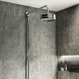 Arezzo Chrome Rigid Riser Kit with 195mm Round Overhead Drench Shower Head
