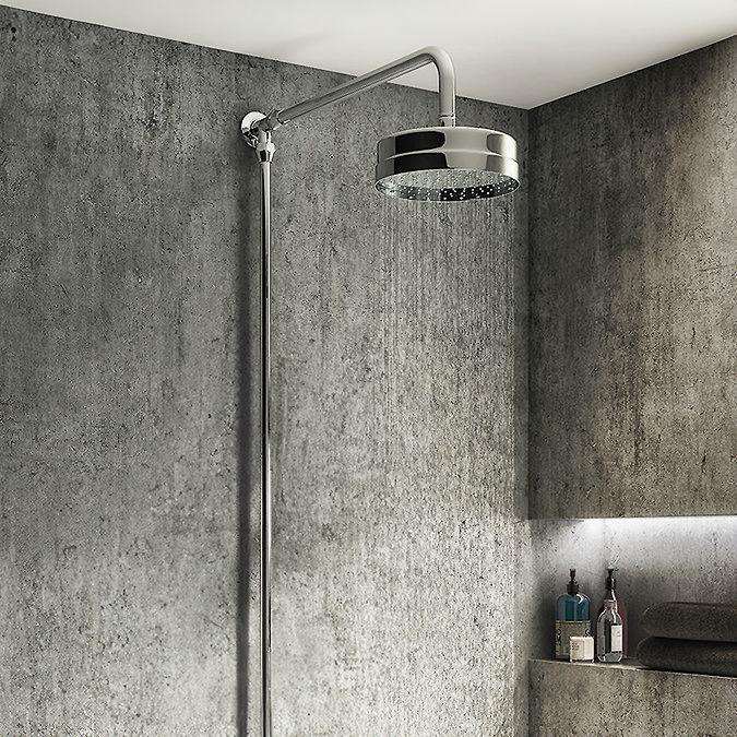 Arezzo Chrome Rigid Riser Kit with 195mm Round Overhead Drench Shower Head