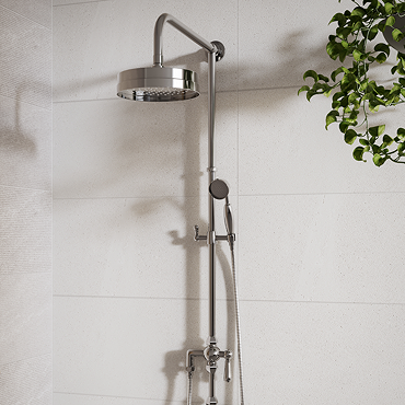 Arezzo Chrome Rigid Riser Kit with Shower Head, Handshower & Diverter