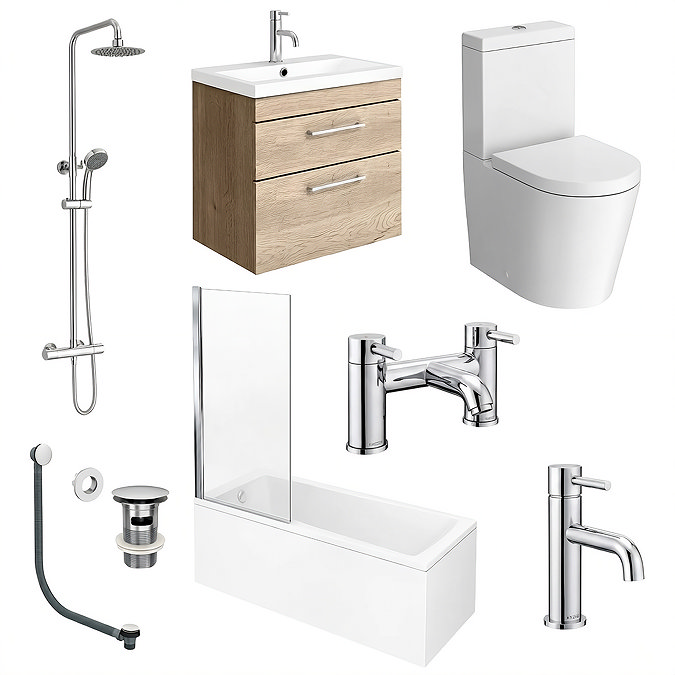 Arezzo Chrome & Rustic Oak Complete Bathroom Suite