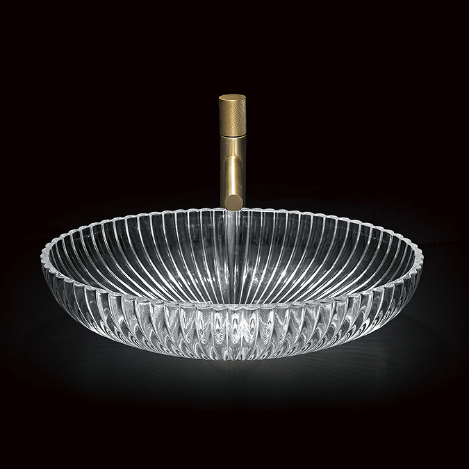 Arezzo Clear Diamond Cut Glass Oval Countertop Basin - 510 x 345mm