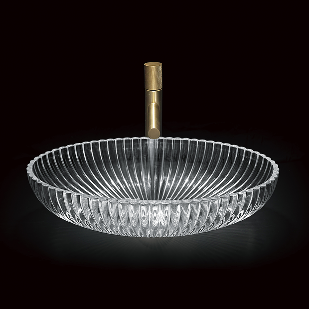 Arezzo Clear Diamond Cut Glass Oval Countertop Basin - 510 x 345mm