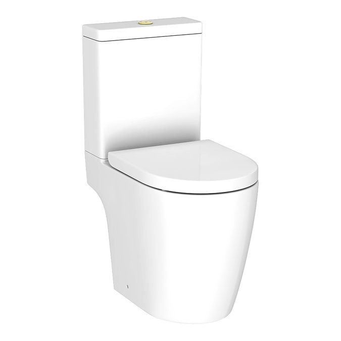 Arezzo Compact Close Coupled Toilet with Soft Close Seat (Brushed Brass Flush + Hinges)