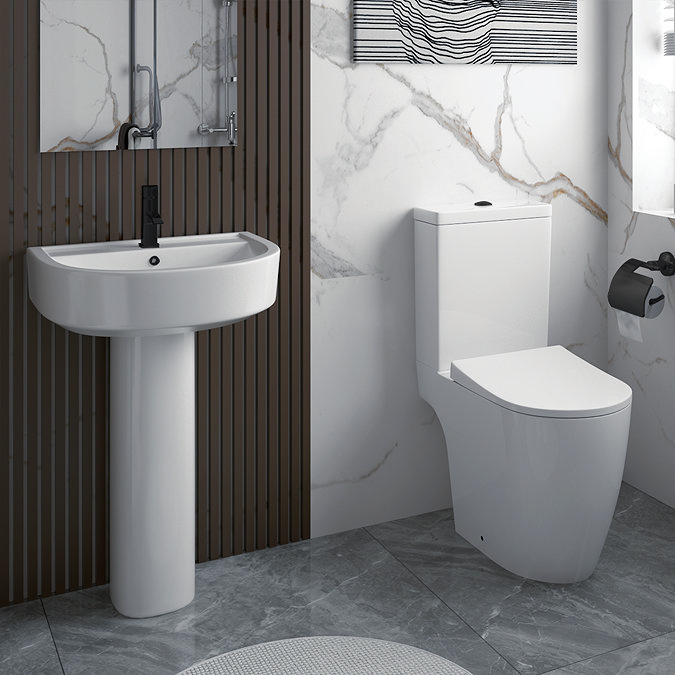 Arezzo Compact Close Coupled Toilet with Soft Close Seat (Matt Black Flush + Hinges)