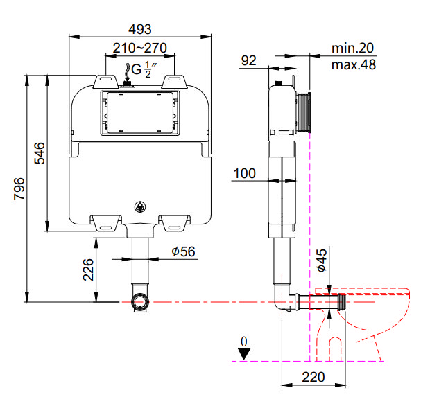 Arezzo Compact Concealed Cistern with Bronze Flush Plate - Round Buttons