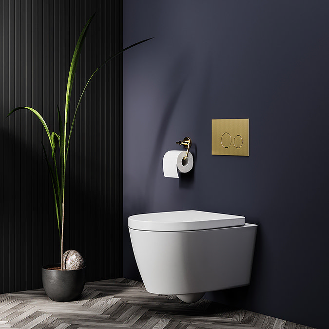 Arezzo Compact Concealed Cistern with Brushed Brass Flush Plate - Round Buttons  Newest Large Image