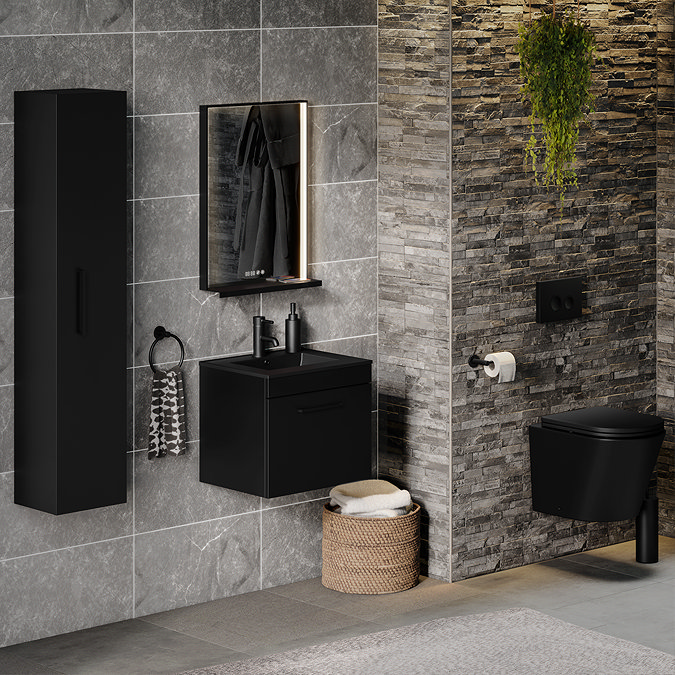 Arezzo Compact Top/Front Flush Toilet Frame with Matt Black Flush - Round Buttons
