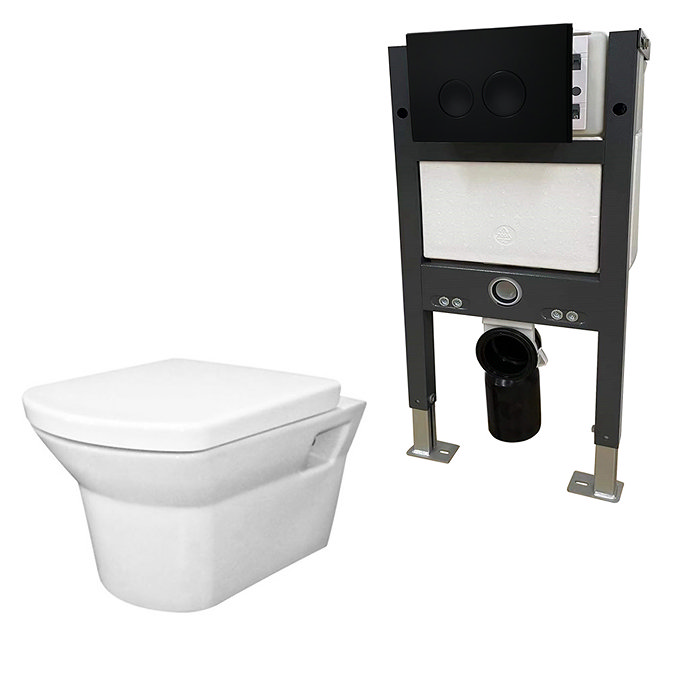 Arezzo Compact Toilet Fixing Frame with Dual Flush Cistern + Modern Toilet  In Bathroom Large Image