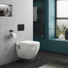 Arezzo Compact Toilet Fixing Frame with Dual Flush Cistern + Modern Round Wall Hung Toilet Large Ima