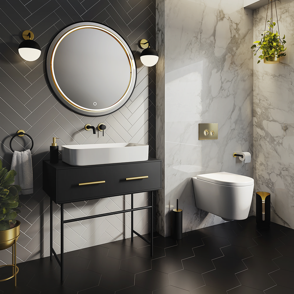 Arezzo Compact Toilet Frame with Wall Hung Toilet Brushed Brass