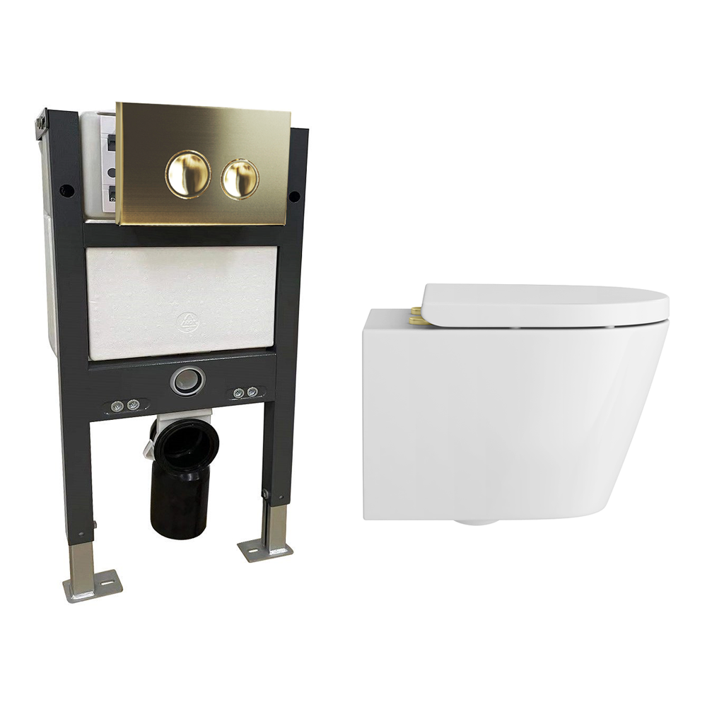 Arezzo Compact Toilet Frame with Wall Hung Toilet Brushed Brass