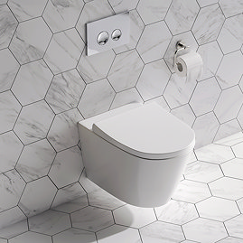 Arezzo Compact Toilet Frame with Wall Hung Toilet, Chrome Flush Plate and Hinges