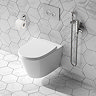 Arezzo Compact Toilet Frame with Wall Hung WC, Chrome Flush, Hinges + Douche Kit