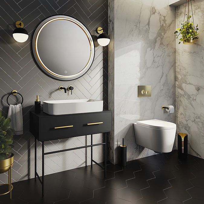 Arezzo Compact Top/Front Flush Toilet Frame with Brushed Brass Flush - Round Buttons