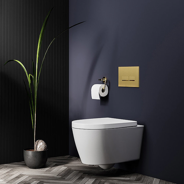 Arezzo Compact Top/Front Flush Toilet Frame with Brushed Brass Flush - Square Buttons  Profile Large Image