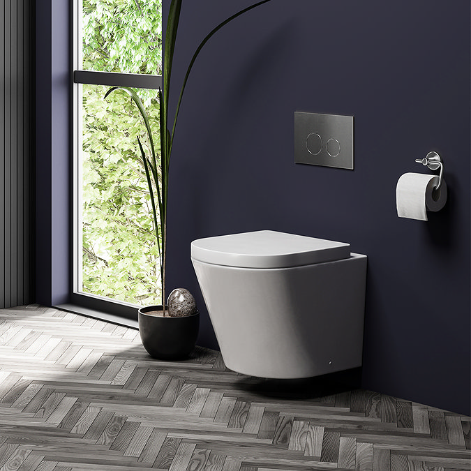 Arezzo Compact Top/Front Flush Toilet Frame with Brushed Gunmetal Grey Flush - Round Buttons