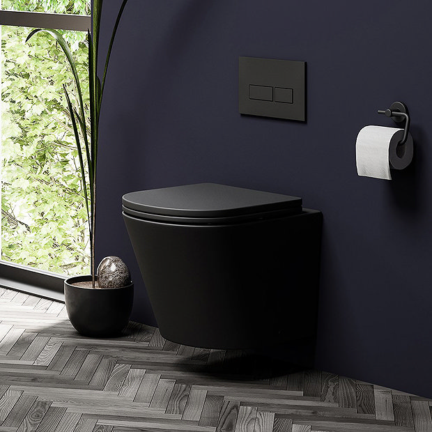 Arezzo Compact Top/Front Flush Toilet Frame with Matt Black Flush - Square Buttons  Profile Large Image