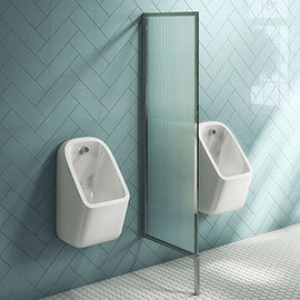 Arezzo Concealed Urinal Pack with 2 x Urinal Bowls + Chrome Frame Glass Partition Medium Image