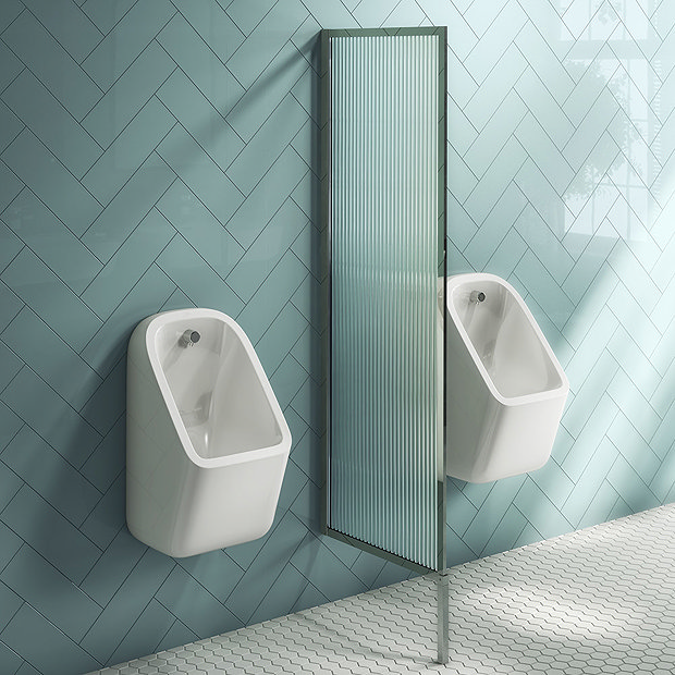 Arezzo Concealed Urinal Pack with 2 x Urinal Bowls + Chrome Frame Glass Partition Large Image