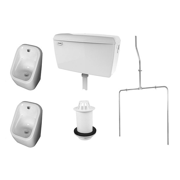 Arezzo Concealed Urinal Pack with 2 x Urinal Bowls + Matt Black Frame Glass Partition  Profile Large