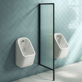 Arezzo Concealed Urinal Pack with 2 x Urinal Bowls + Matt Black Frame Glass Partition Medium Image