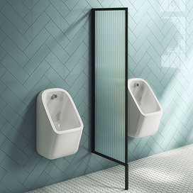 Arezzo Concealed Urinal Pack with 2 x Urinal Bowls + Matt Black Frame Glass Partition Large Image
