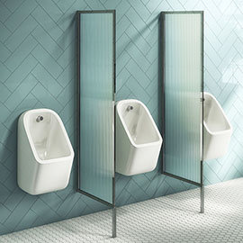 Arezzo Concealed Urinal Pack with 3 x Urinal Bowls + 2 x Chrome Frame Glass Partitions Medium Image