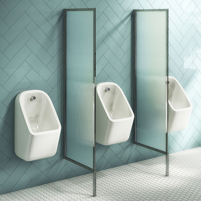 Arezzo Concealed Urinal Pack with 3 x Urinal Bowls + 2 x Chrome Frame Glass Partitions Large Image