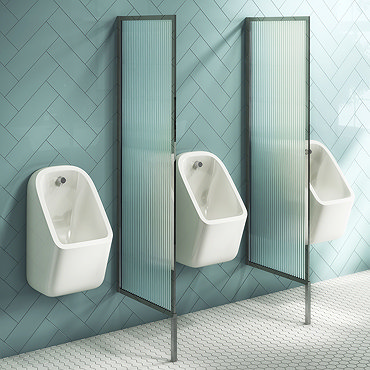 Arezzo Concealed Urinal Pack with 3 x Urinal Bowls + 2 x Chrome Frame Glass Partitions  Profile Larg