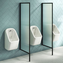 Arezzo Concealed Urinal Pack with 3 x Urinal Bowls + 2 x Matt Black Frame Glass Partitions Medium Im