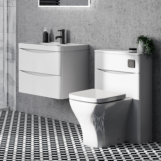 Arezzo Concealed WC Cistern incl. Matt Black Square Flush Plate  additional Large Image