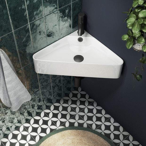 Arezzo Corner Cloakroom Basin 1TH - Gloss White Large Image