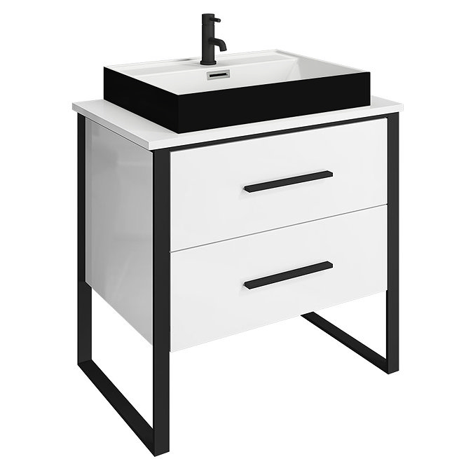 Arezzo Countertop Basin Unit - Gloss White with Black Frame - 800mm inc. Gloss Black Basin Large Ima