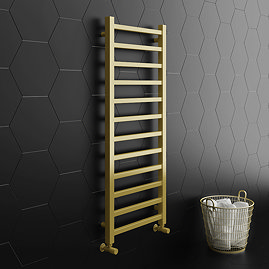 Arezzo Cube Brushed Brass 1200 x 500 Heated Towel Rail Large Image
