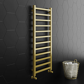 Arezzo Cube Brushed Brass 1200 x 500 Heated Towel Rail Large Image