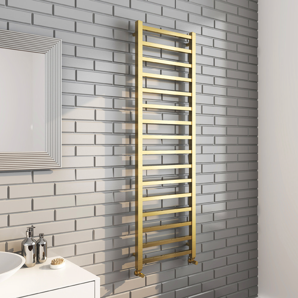 Arezzo Cube Brushed Brass 1600 x 500 Heated Towel Rail  Feature Large Image