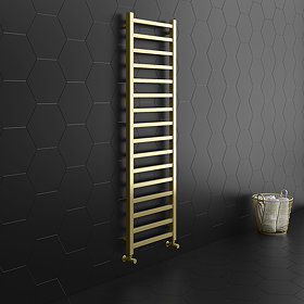 Arezzo Cube Brushed Brass 1600 x 500 Heated Towel Rail Large Image