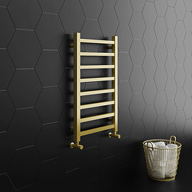 Arezzo Cube Brushed Brass 800 x 500 Heated Towel Rail Large Image