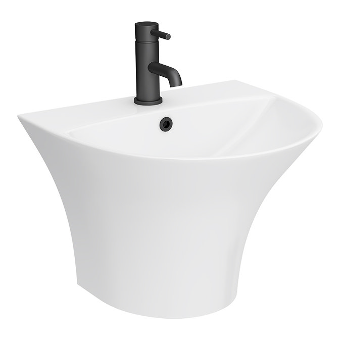 Arezzo Curved Ceramic One Piece Wall Hung Basin 1TH - 540mm Wide  Feature Large Image