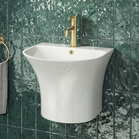 Arezzo Curved Ceramic One Piece Wall Hung Basin 1TH - 570mm Wide Large Image