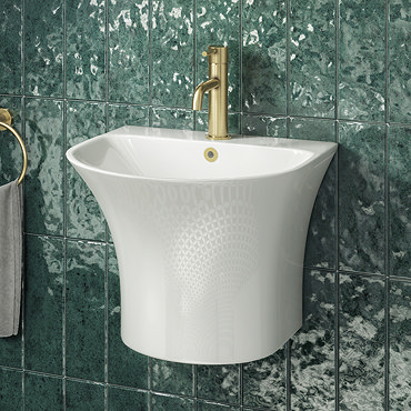 Arezzo Curved Ceramic One Piece Wall Hung Basin 1TH - 570mm Wide  Feature Large Image