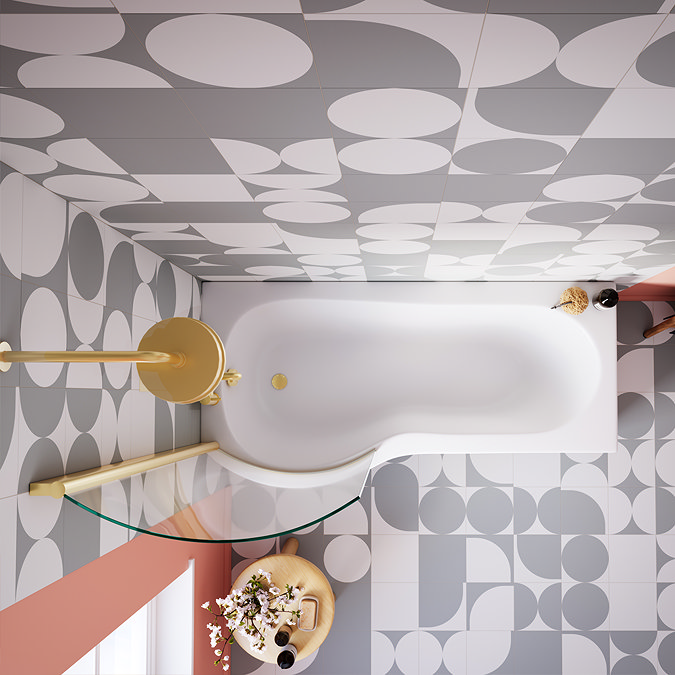 Arezzo Curved P-Shaped Bath Screen - Brushed Brass