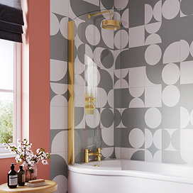 Arezzo Curved P-Shaped Bath Screen - Brushed Brass