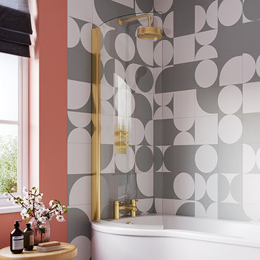 Arezzo Curved P-Shaped Bath Screen – Brushed Brass