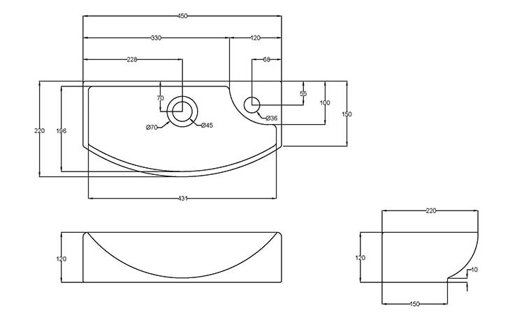 Arezzo Curved Wall Hung Basin (450mm Wide - Gloss White)